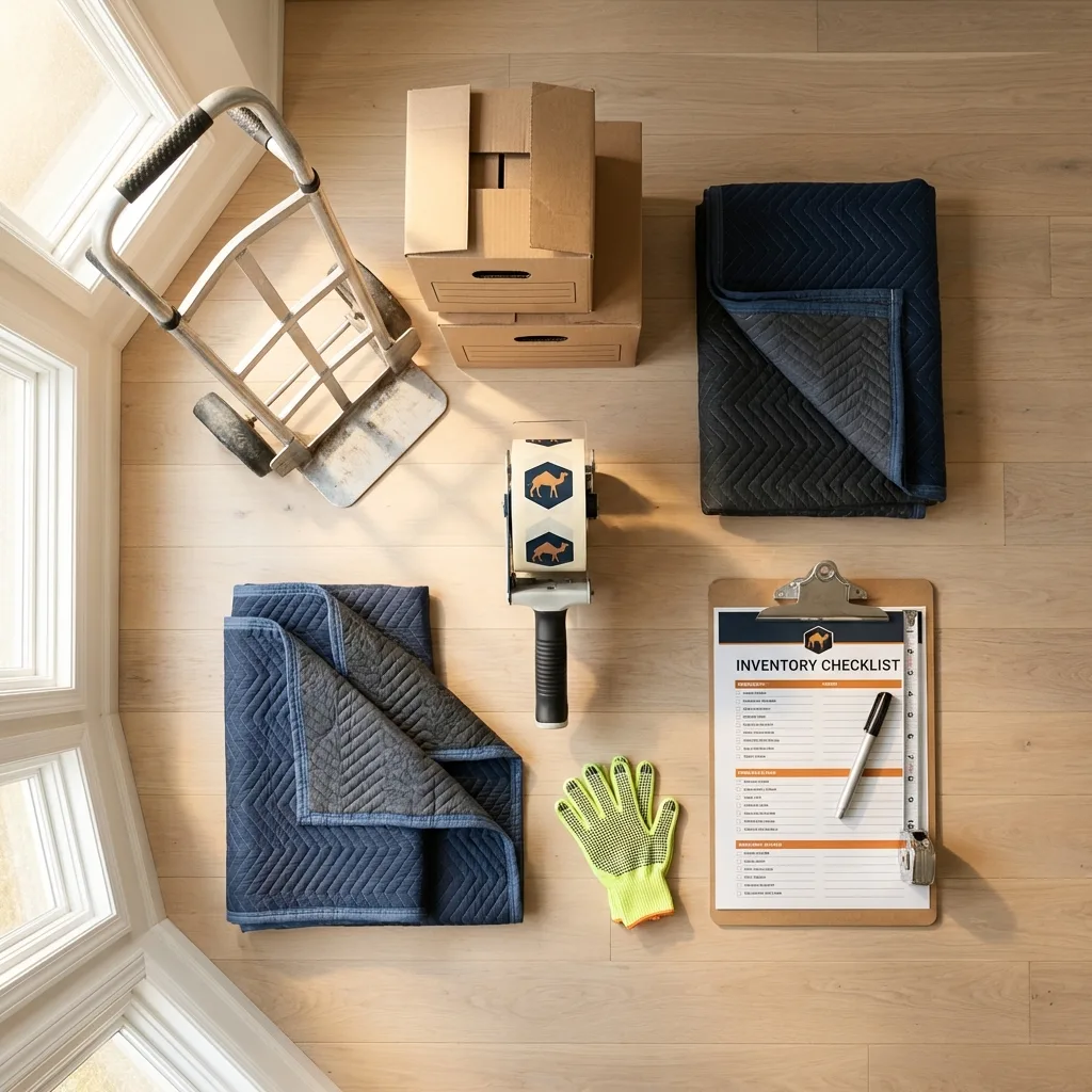 Professional moving supplies and packing materials layout for Saratoga Springs residential relocations